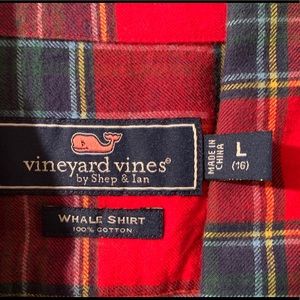 Vineyard Vines Boys L(16)  Plaid Red Shirt